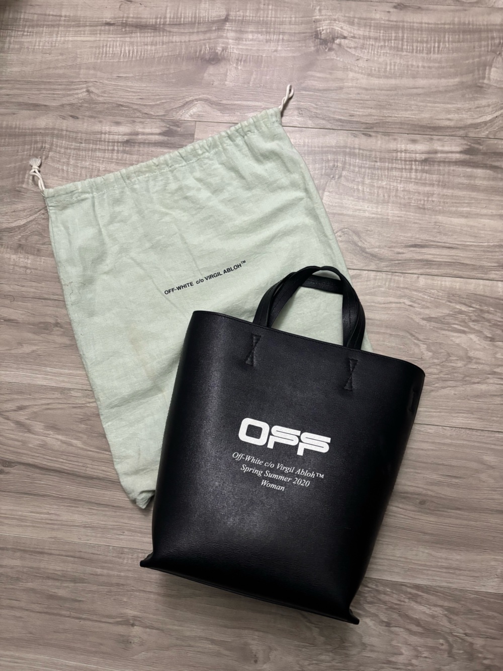 Off-White Black Leather Shopper Tote with White Logo